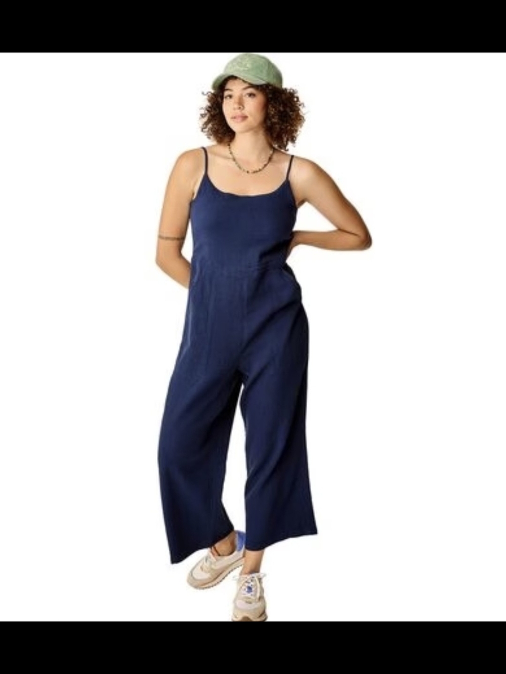 Carve Designs Organic Cotton Navy Spaghetti-Strap Wide-Leg Jumpsuit - Picture 1 of 5